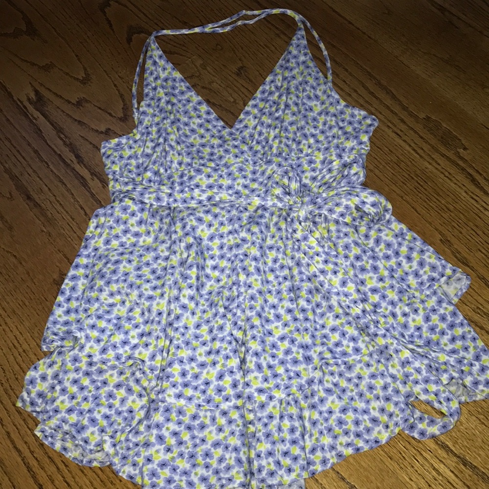 Blue Floral Flounce V Neck Romper